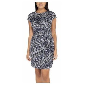NWOT Nicole Miller Blue Waist Detail Cap Sleeve Stretch Knot Size XL $80 D170